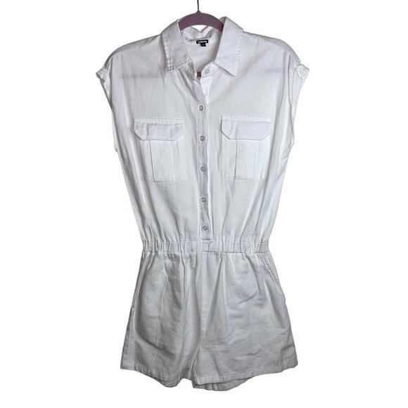 Monrow Womens Romper Size XS White Pockets Button Down Collared Pure Cotton - Picture 1 of 7